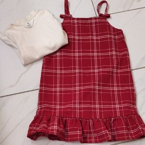 H&M Red Checkered Midi Dress W/ Longsleeve